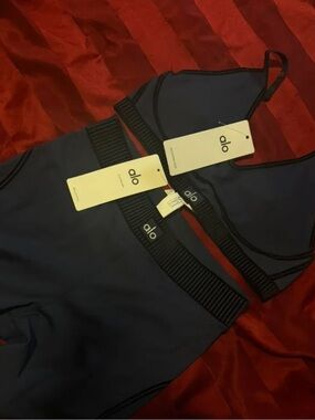 ALO Yoga black Sports Bra and High-Waist Brief Set